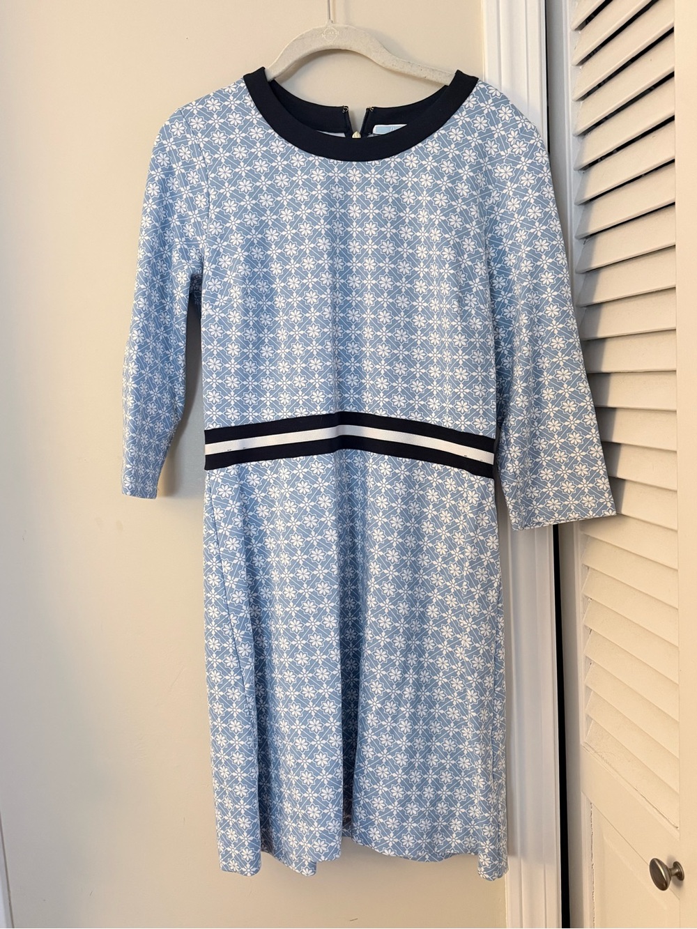 Draper James Blue and White Floral Shift Dress with Navy Trim